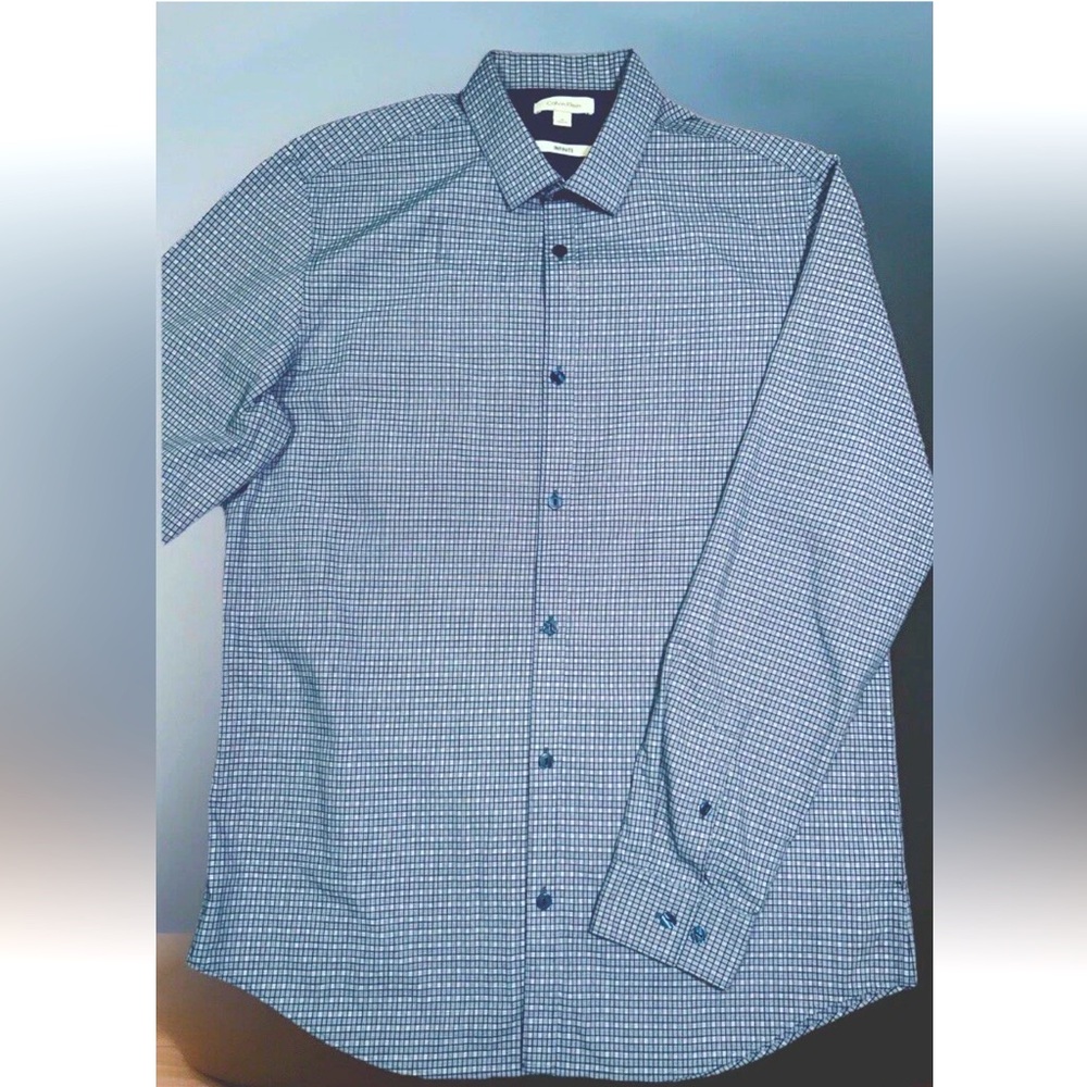 Calvin Klein Men's Infinite Color Sustainable Slim Fit Dress Shirt Blue Plaid M